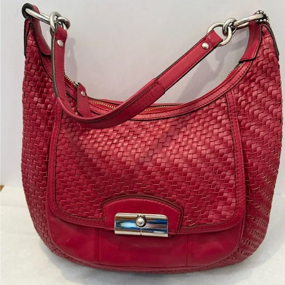 Vintage Coach 19314 Red Kristin Woven Leather Shoulder Bag Purse Hobo - Picture 1 of 13